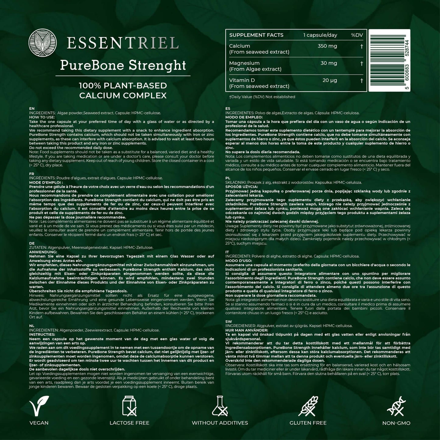 PureBone Strength | Marine Calcium, Magnesium & Vitamin D3 | 60 Capsules - Essentriel