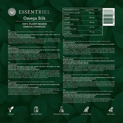 Omega Silk | Natural Omega 3 - 6 - 7 - 9 from Sea Buckthorn | 60 Capsules - Essentriel