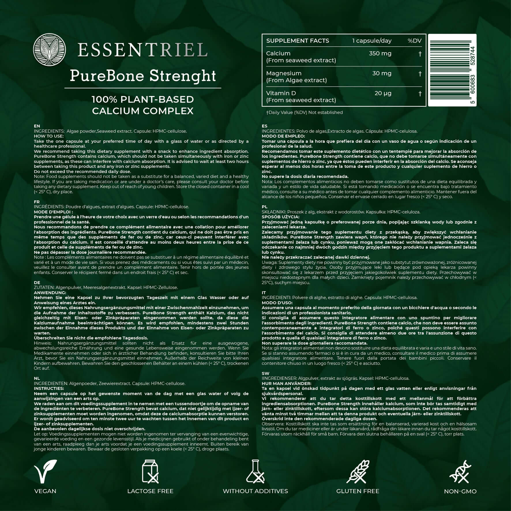 PureBone Strength | Marine Calcium, Magnesium & Vitamin D3 | 60 Capsules - Essentriel