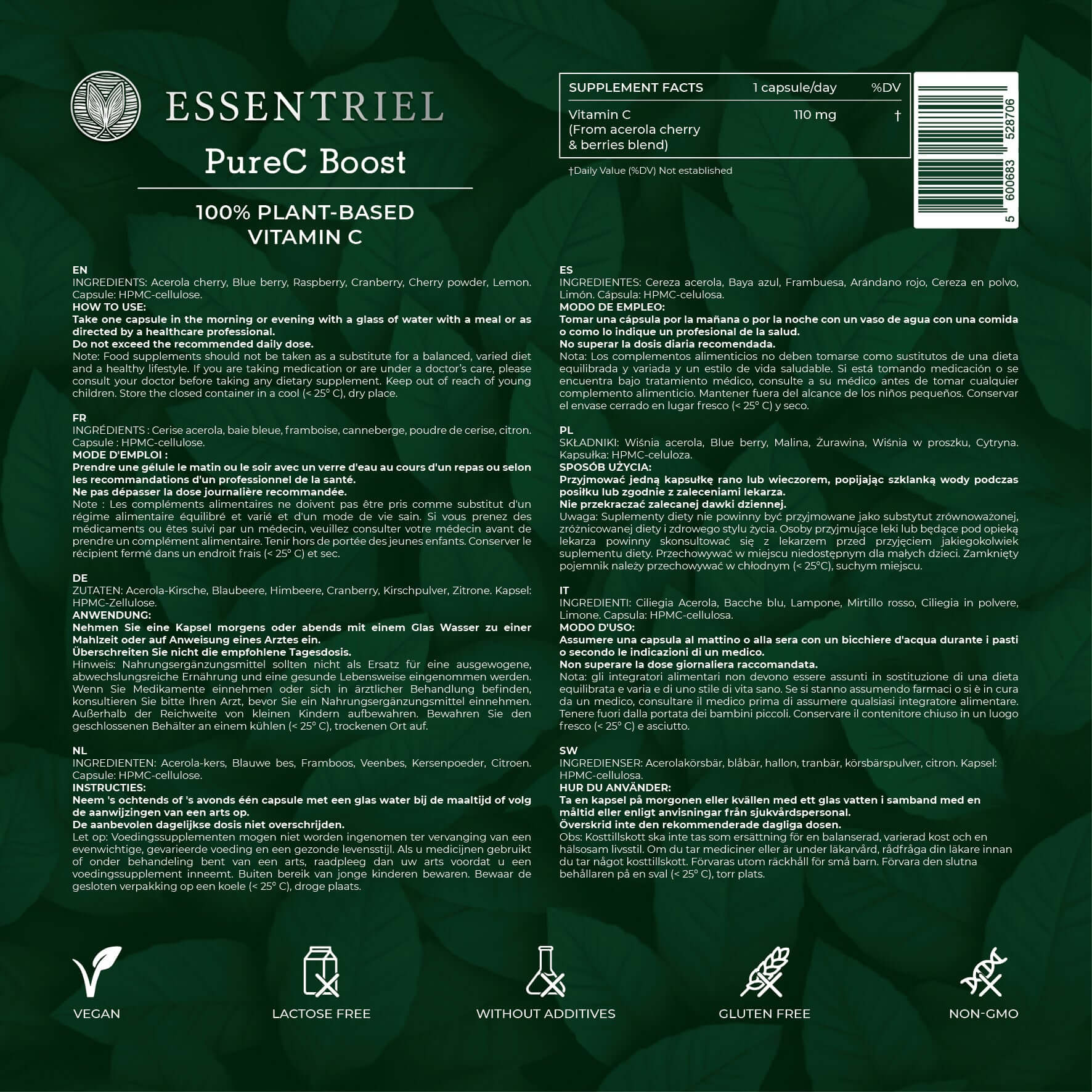 PureC Boost | Natural Vitamin C from Acerola & Berry | 60 Capsules - Essentriel