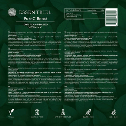 PureC Boost | Natural Vitamin C from Acerola & Berry | 60 Capsules - Essentriel