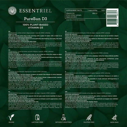 PureSun D3 | Natural Vitamin D3 from Plants | 60 Capsules - Essentriel